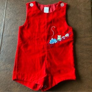 Red brushed cotton overall shorts - 24 months